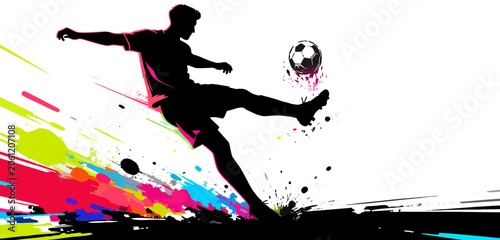 Tableau sur toile Colorful silhouette vector illustration of a soccer player kicking a ball