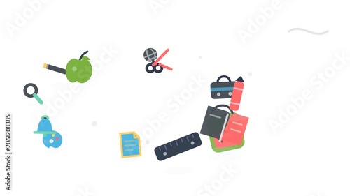 Back to School Scene 001 First Day Essentials Supply Orbit Flat Animation