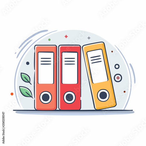 Illustration of three colorful ring binders on a shelf