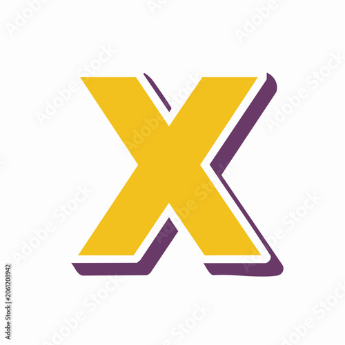 Yellow Letter X with Purple Outline and Shadow