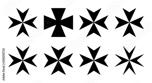 Εκτύπωση καμβά Maltese Cross Icons, Black Heraldic Symbols, Knights Templar Emblem Set