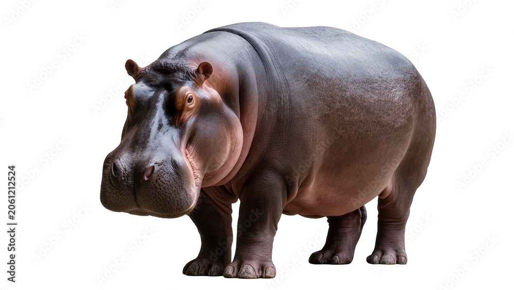 Fototapeta premium Large hippopotamus standing full body view, facing left
