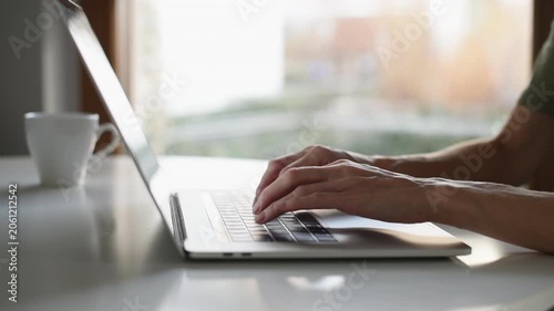 Businesswoman using laptop computer in the office. Young student girl working at home. Online internet marketing, freelance, working from home, online education, studying concept.