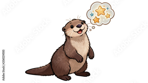 Cute otter dreaming of stars