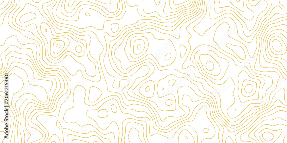 Obraz premium Topographic map lines with a light yellow contour on a white background, representing geographical elevation and terrain.