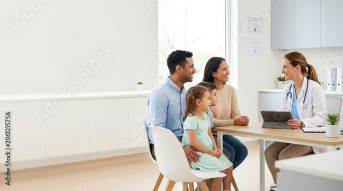 Family healthcare annual checkup at a medical clinic