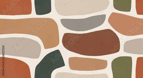 Abstract Mosaic Pattern with Irregular Earth‑Tone Shapes and Cream Background
