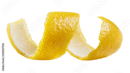 Obraz na plátne Yellow lemon peel spiral twist with white pith
