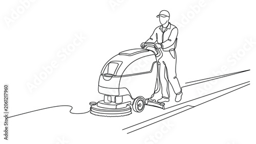 Man cleaning floor with industrial machine.