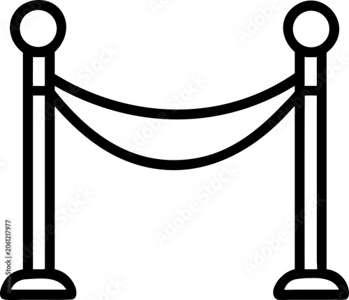 Rope barrier, stanchion, crowd control, event access icon line airt vactor outline Illustrations on white background. 