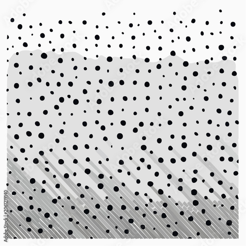 Abstract black polka dots on white background with gradient halftone effect