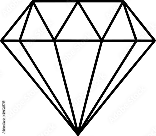 Diamond, geometric shape, black lines, minimalist design, luxury symbol icon line airt vactor outline Illustrations on white background.