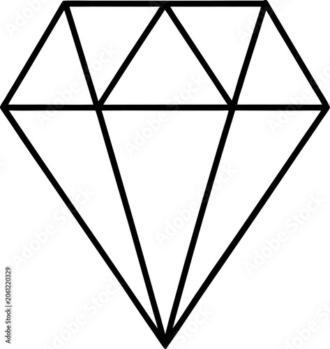 Geometric diamond shape, black line art, minimalist illustration, faceted gemstone outline icon line airt vactor outline Illustrations on white background.