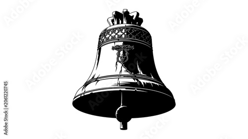 Konstfotografi Ancient Bell with Cross Motif: A large, ornate bell, likely made of bronze, features intricate detailing and a prominent cross emblem, suggesting a religious or historical significance
