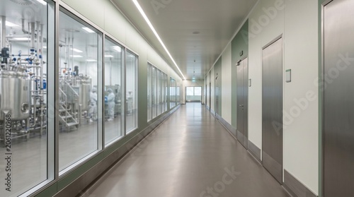 Bio Foundry Clean Corridor With Process Windows In Sage Gray Palette