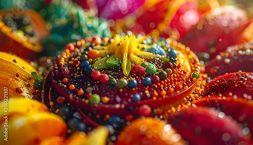 A vibrant close-up of colorful beads and ornaments