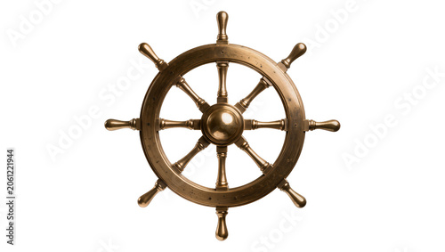 Canvastavla Antique brass ship s wheel with eight spokes and handles