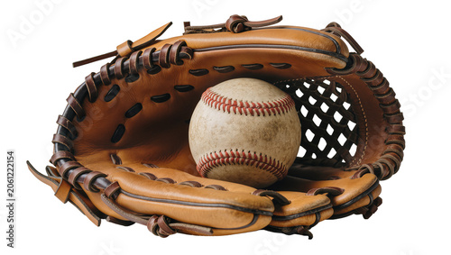 Fotografie Leather baseball glove with ball inside