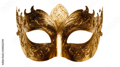 Konstfotografi Ornate golden Venetian masquerade mask with intricate scrollwork