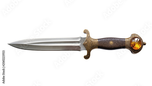 Ornate dagger with polished steel blade and amber pommel