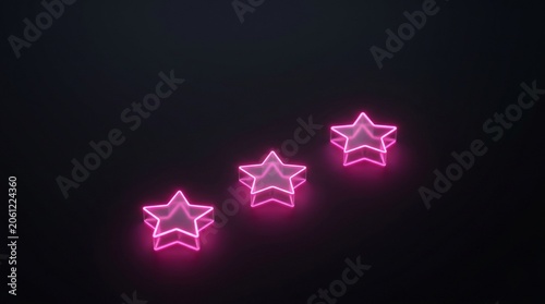Three stars rating concept with glowing pink neon light