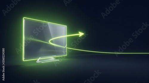 Digital screen content streaming concept with glowing arrow