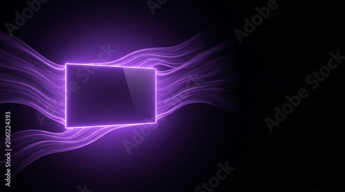 Digital display with flowing neon purple waves
