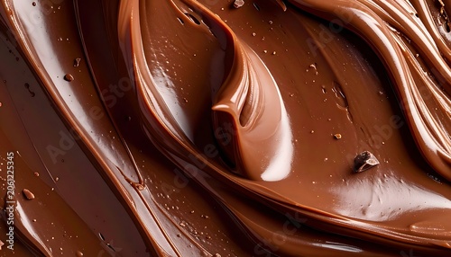 Close-up of smooth, melted chocolate with swirling patterns