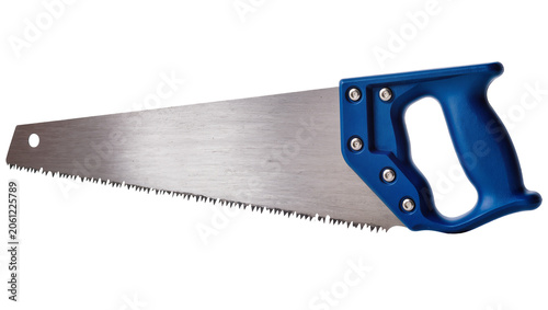 Tablou pe pânză Blue handled hand saw with metal blade and sharp teeth