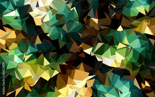 Vibrant low poly geometric background featuring green and yellow triangular facets in an abstract camouflage style for modern design