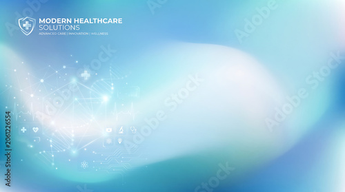 Serene Modern Healthcare Gradient with Abstract Flowing Light and Soft Medical Patterns.