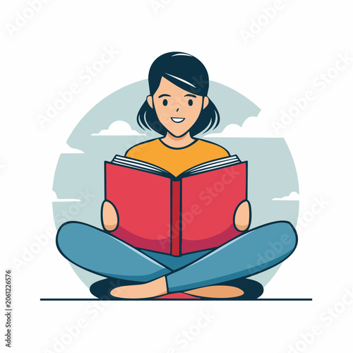 Young Woman Reading a Book While Sitting Cross-legged