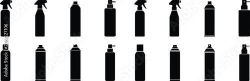 Spray bottle icon collection. set of different sprayer containers for liquid products and aerosols.