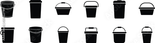 Bucket icon collection. set of different pail and container designs for various uses and purposes.