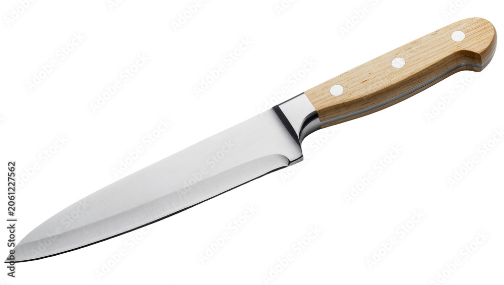 Fototapeta premium Kitchen knife with polished steel blade and wooden handle