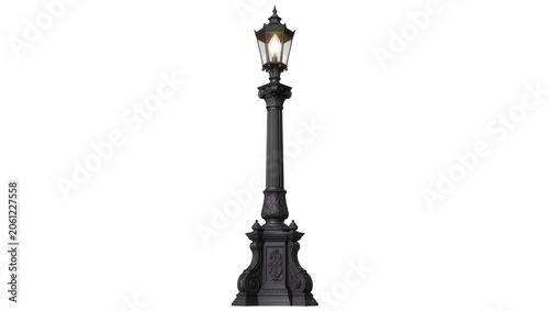 Fotografie Ornate black cast iron street lamp with glass panes