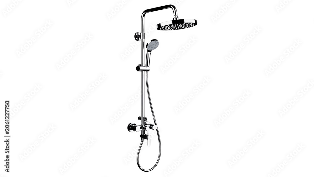 Fototapeta premium Chrome Shower Head and Handheld Sprayer with Faucet