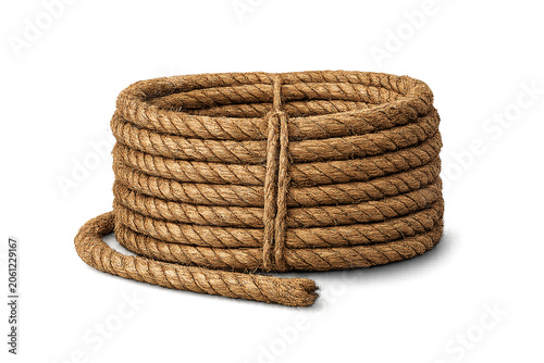Natural Coir Rope Coil Isolated on Transparent Background Eco Friendly PNG Asset