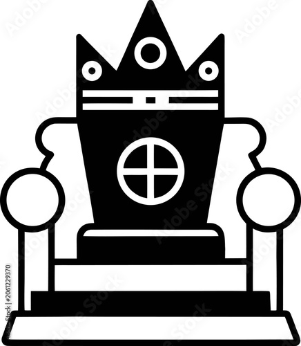 Fotografie Black Crown and Throne Outline Icon, Royalty Symbol Vector white background