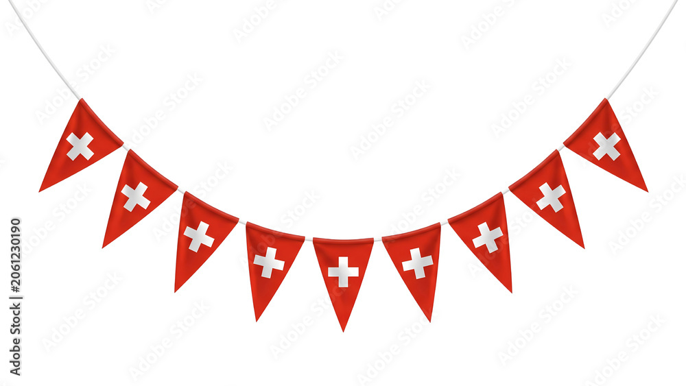 Fototapeta premium Swiss Flag Bunting Banner Vector. National Celebration Pennant Garland Decoration. Festive Event Party Hanging Elements. Red And White Illustration