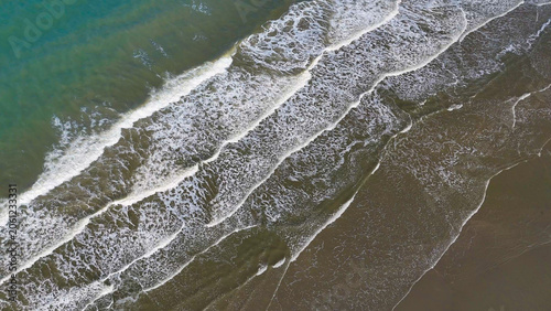 Obraz na plátne Aerial drone view of a sandy beach on the English Channel coast of Normandy, France