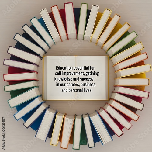 Colorful pencils stacked with education quote overlay.