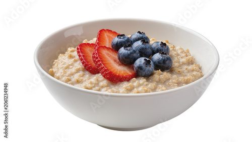 Fotografie Oatmeal bowl with fresh strawberries and blueberries