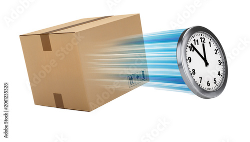Fotografie Cardboard box with clock face and motion blur effect