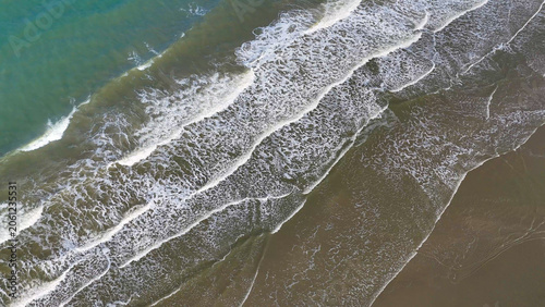 Foto Aerial drone view of a sandy beach on the English Channel coast of Normandy, France
