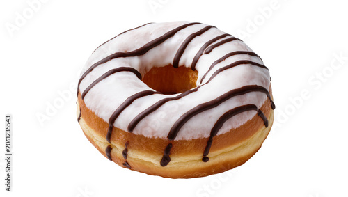 Fotografie Ring donut with white icing and dark chocolate drizzle