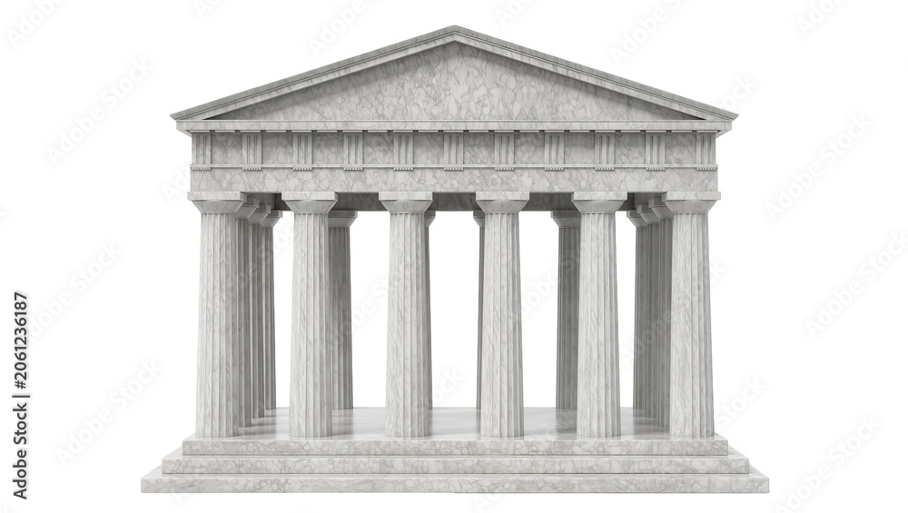 Obraz premium Ancient Greek temple facade with Doric columns and pediment
