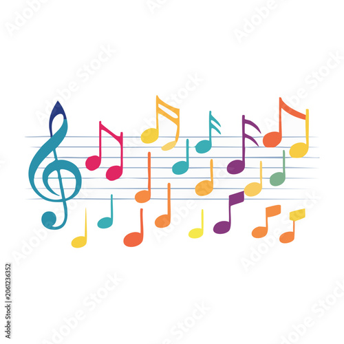 Colorful musical notes on staff vector