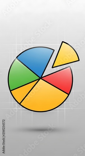 Colorful pie chart with geometric overlay on grid background.