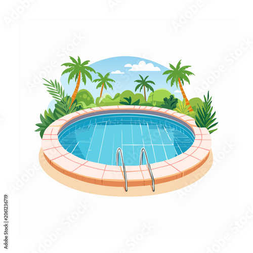 Tropical pool with palm trees aerial view
